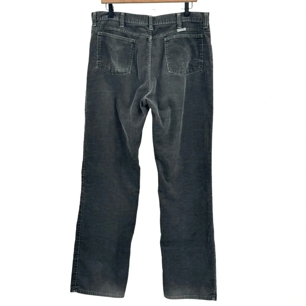 Vintage 70s Wrangler Corduroy Pants Dark Gray Men's Cords Straight Leg | 34 x 31
